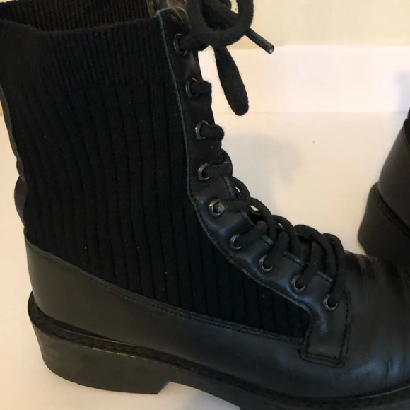 Steve Madden Black Veeta Combat Boots Women's Size 10 Leather Knit Chunky - Picture 4 of 8